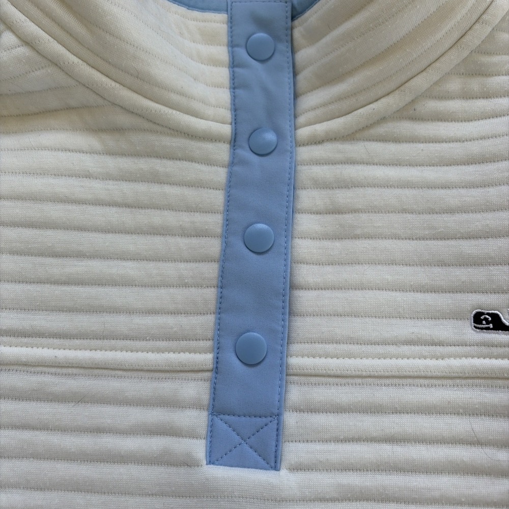 Vineyard Vines Women's Cream Quilted Pullover with Light Blue Trim - Picture 3 of 7